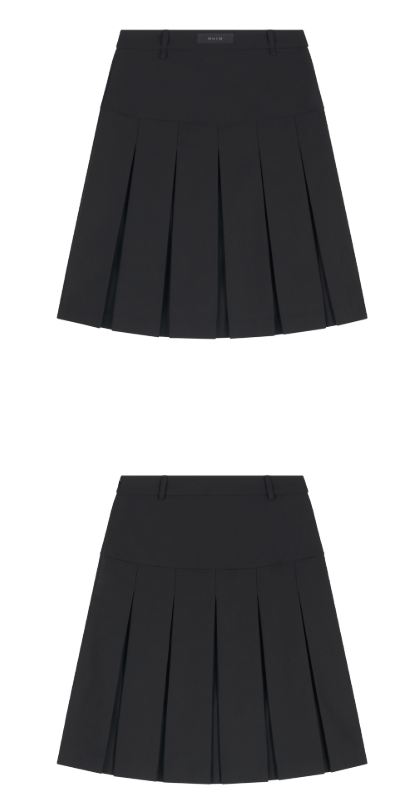 [mnem] loop pleated midi skirt (black)