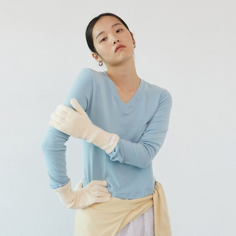 Wool V-neck daily long sleeve_sky blue