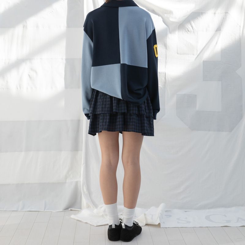CHECK RUFFLE MINI SKIRT (NAVY)