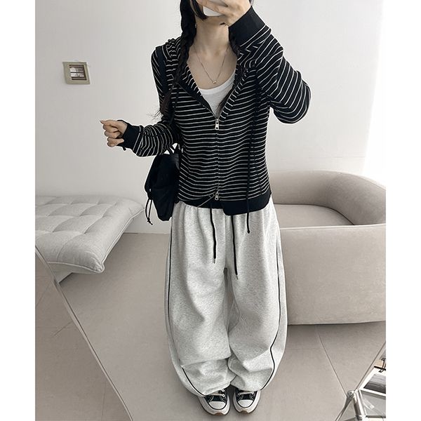 7-Color Striped Two-Way Hooded Knit Zip-up (7 colors)