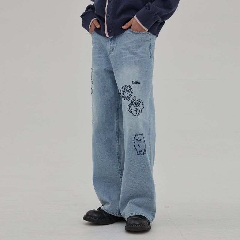 Maltese Crew Line Embroidery Denim Pants