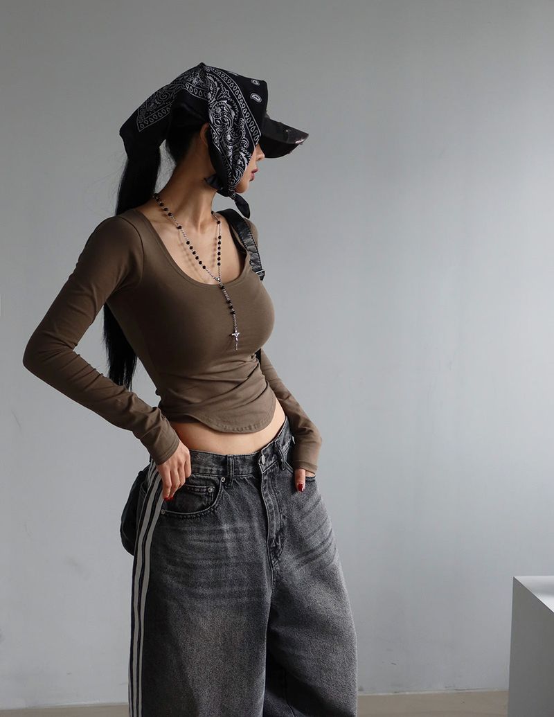 [UNISEX] Five track wide jeans