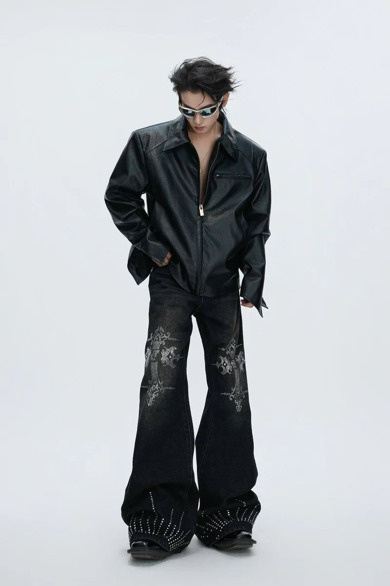 Washed Rhinestone Flare Jeans