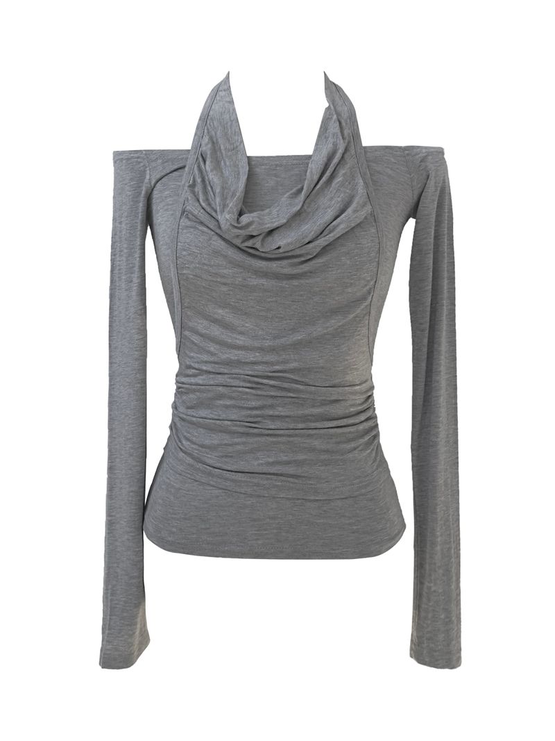 drape off-shoulder halter T (2color)