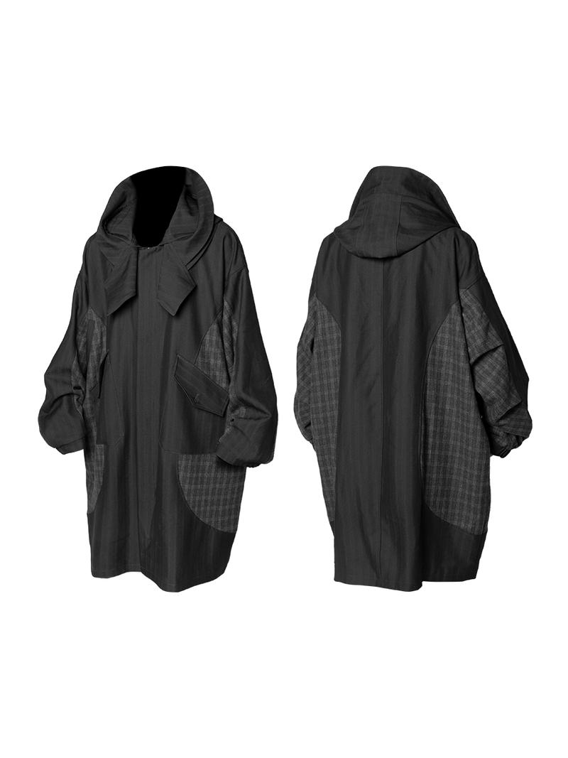 RELABEL 24AW Bug-Owned Form Tactical Hooded Collar Plaid Patchwork Suit Coat