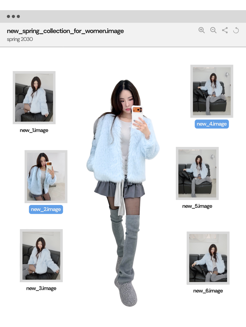 Sky Cloud No Collar Fur Jacket