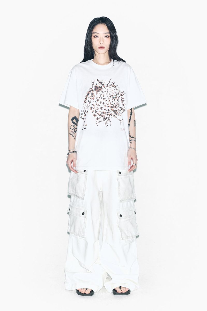 CHEETAH GRAPHIC OVERSIZED T-SHIRT WHITE