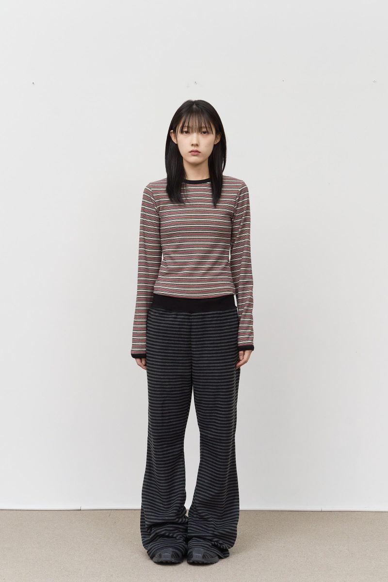 (W) Candy Fleece Striped Top