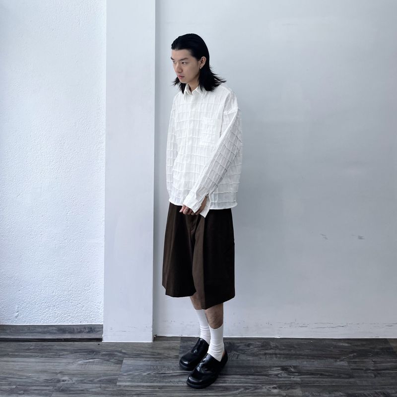 Textured Grid Crinkle Shirt