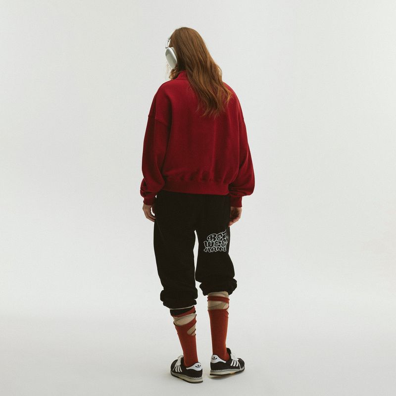 HIGH NECK STRING SWEATSHIRT_DEEP RED