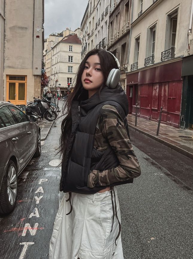 Haen crop hooded vest padded jacket