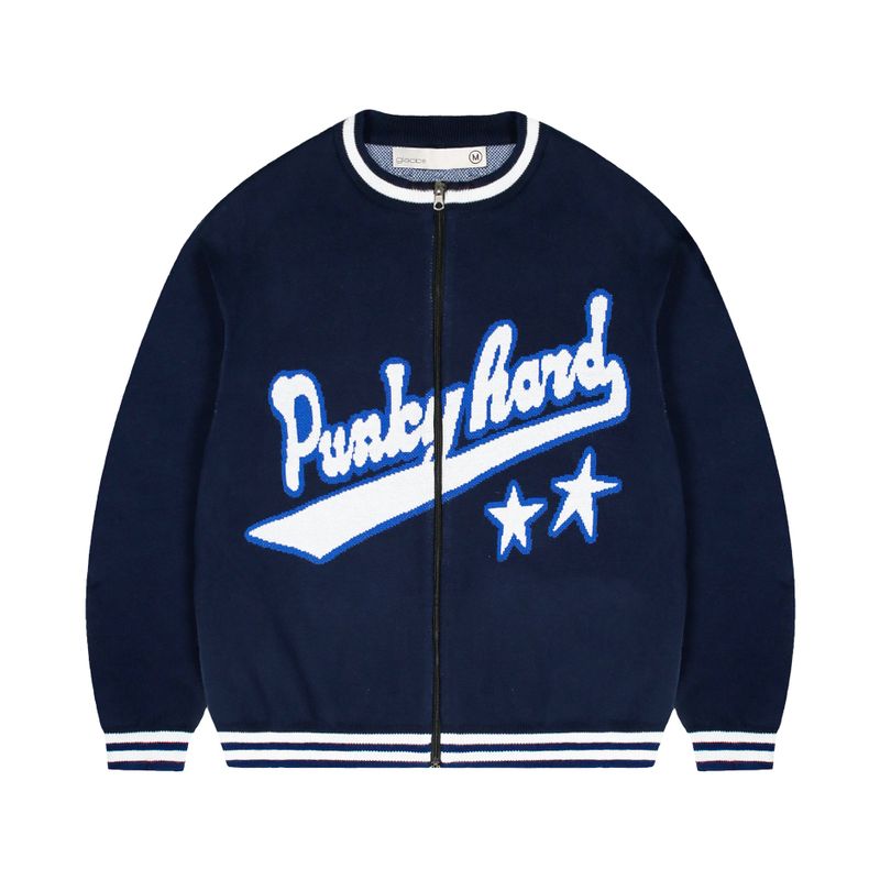 GLACK（グラック）の「GNT039 Funky Baseball Zip-up Knit (NAVY)（Tops）」