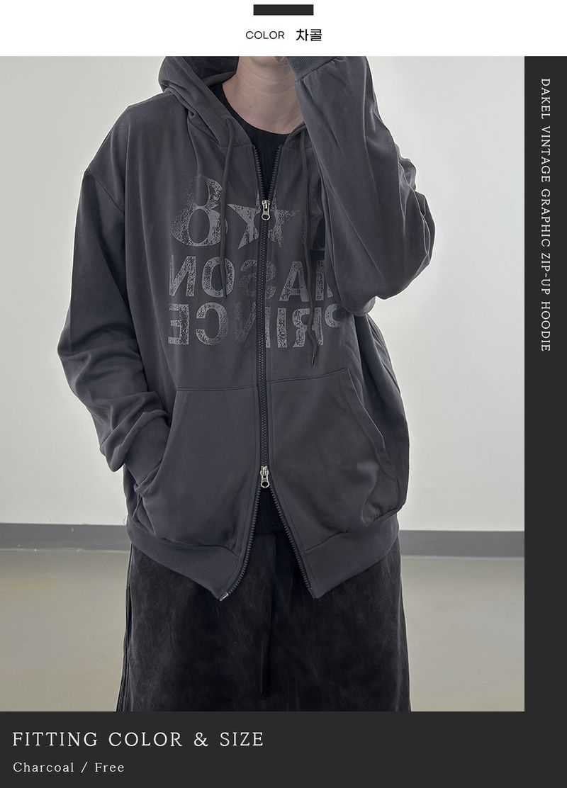 Dakel Vintage Graphic Zip-Up Hoodie