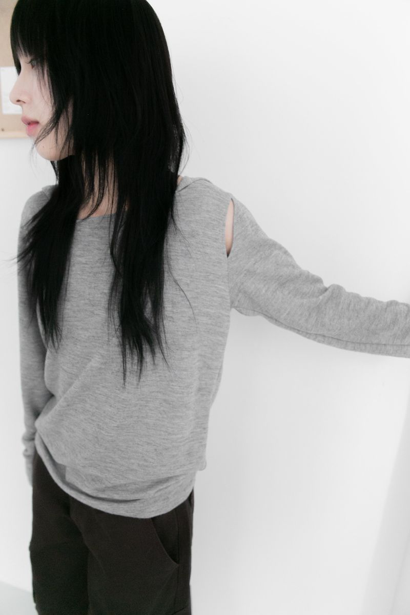 cutting shoulder unbal hood top(3colors)