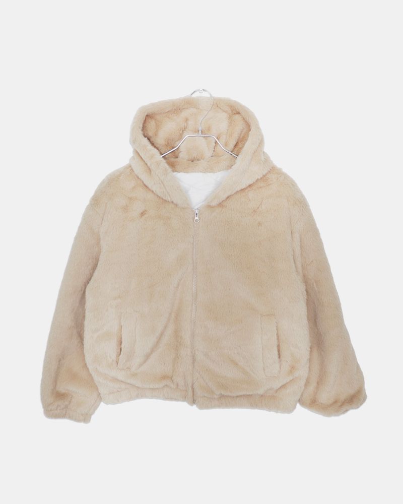 Chuha Fur Hood Lined Quilted Loose-Fit Zip-Up Jacket