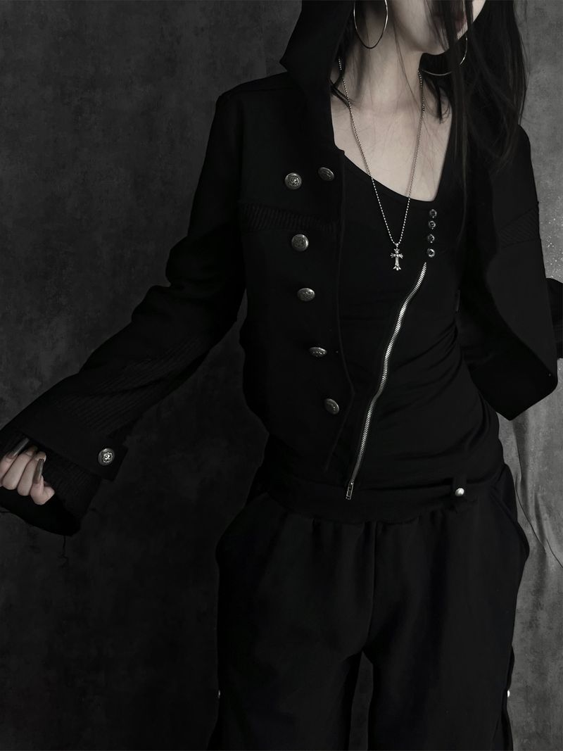 diagonal button color block jacket