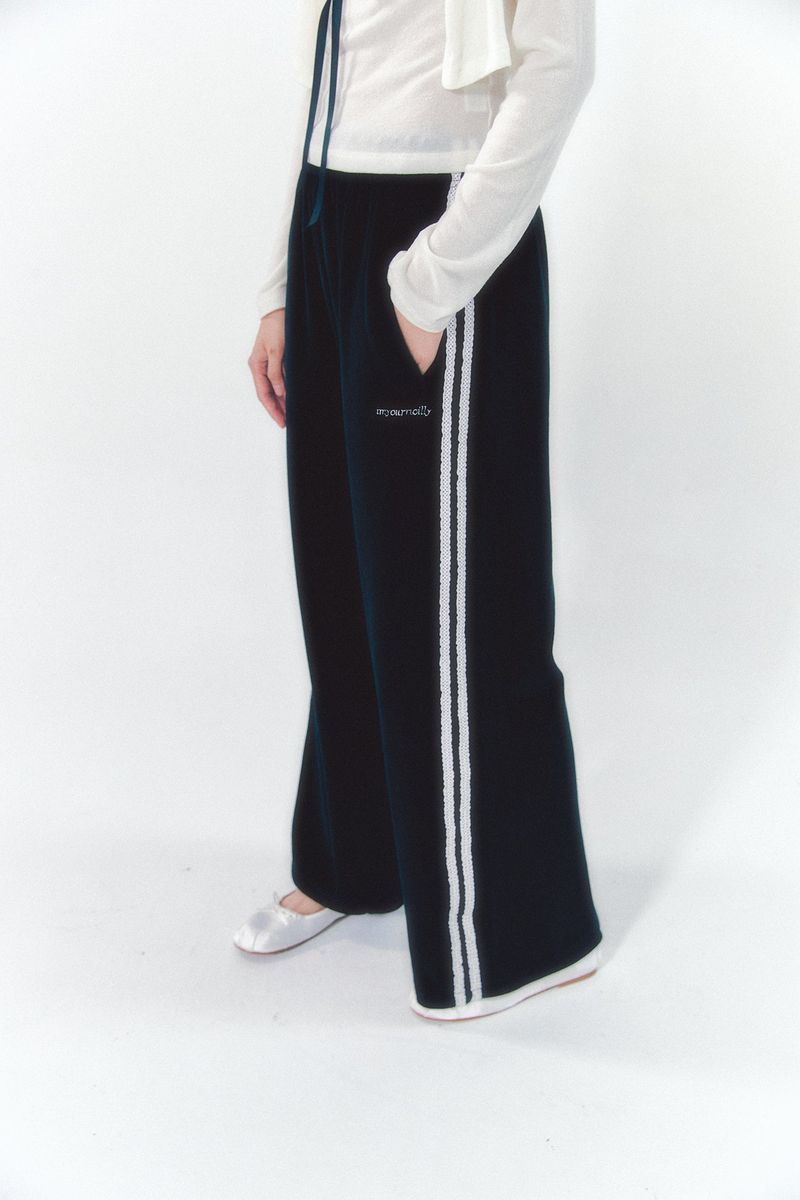 Velvet Lace Track Pants Black