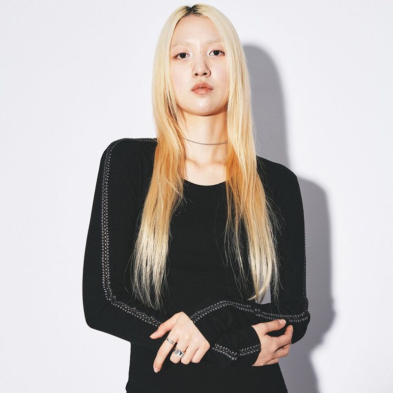 GYEOL（ギョル）の「Line point knit top [black]（Tops）」