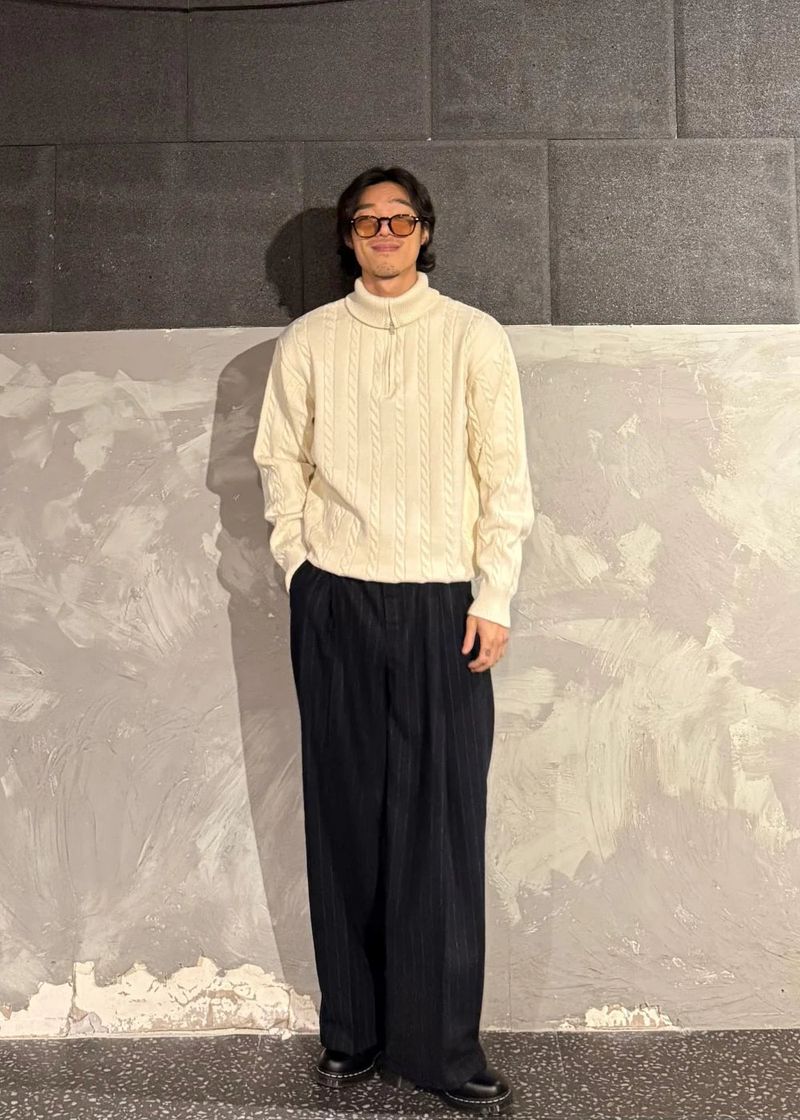 High-Neck Cable Half-Zip Up Knit 6COLOR
