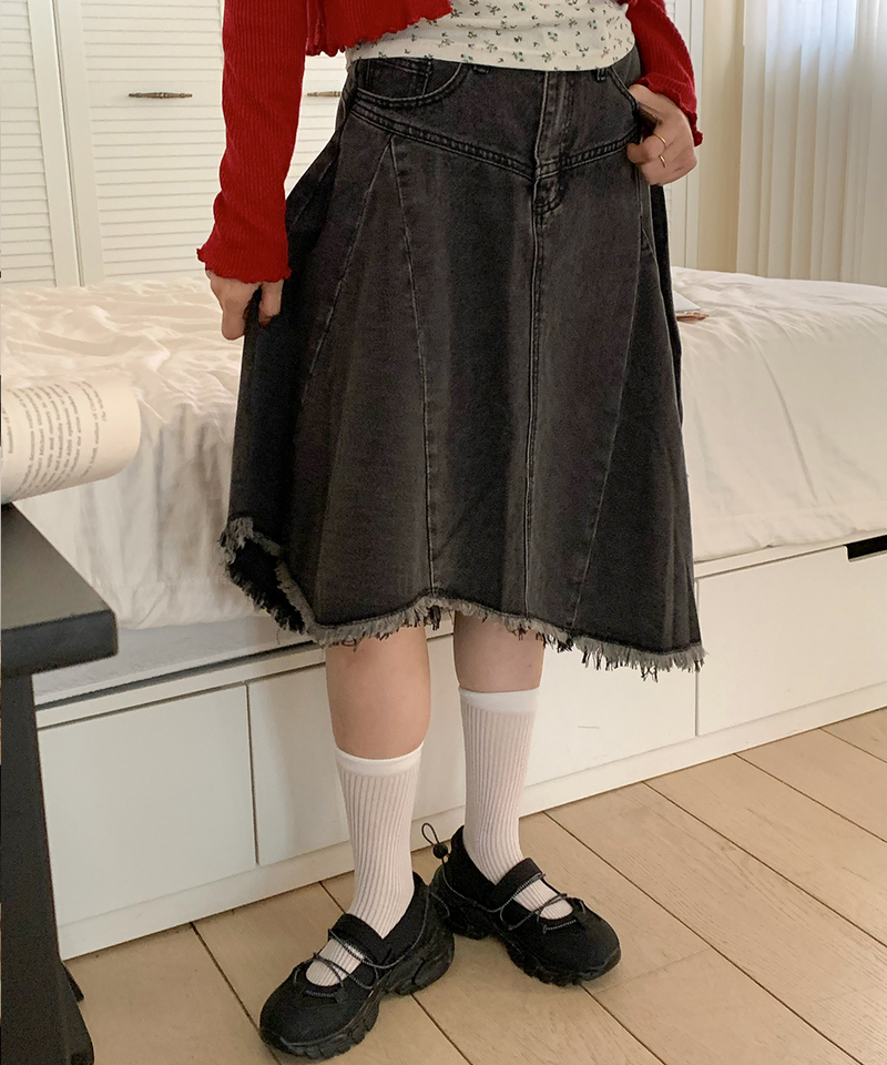 Nairo Unbalance Denim Surgery Midi Skirt