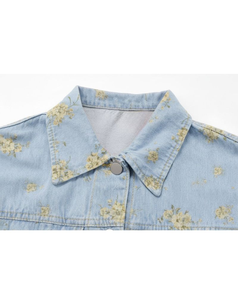 Canola Bloom Flower Denim Jacket Light Blue