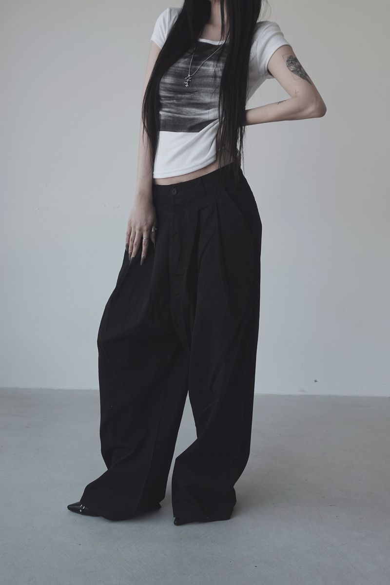 pintuck wide detail pants