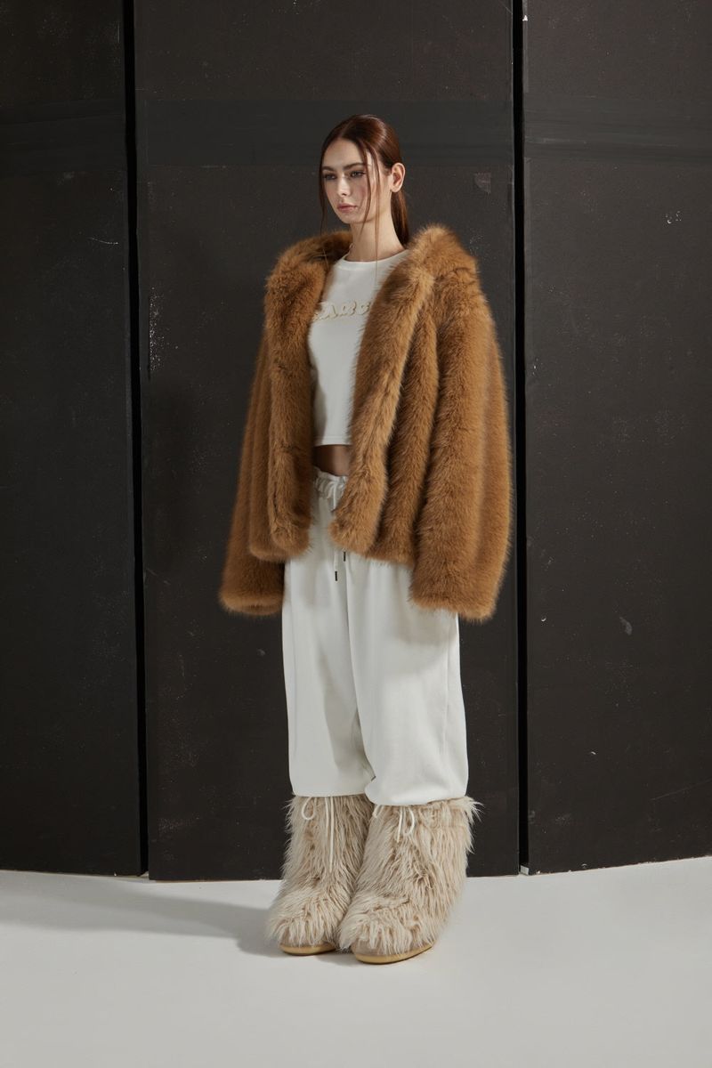TWO TONE FUR JACKET -BROWN