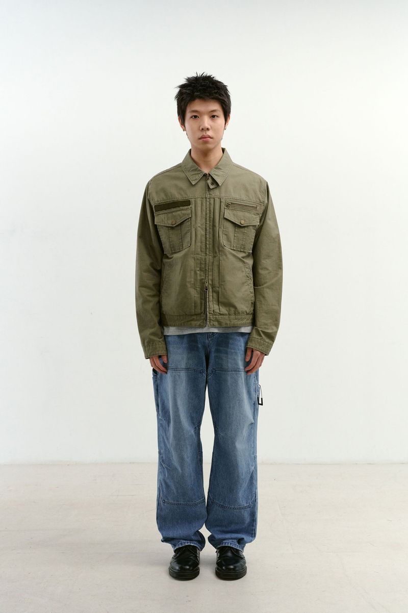 Incision Double Knee Carpenter Pants (Washed Blue)