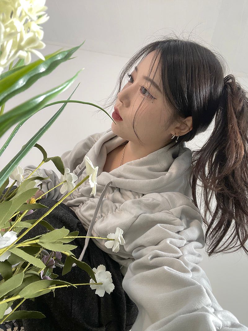 Napping Shirring Cropped Hoodie