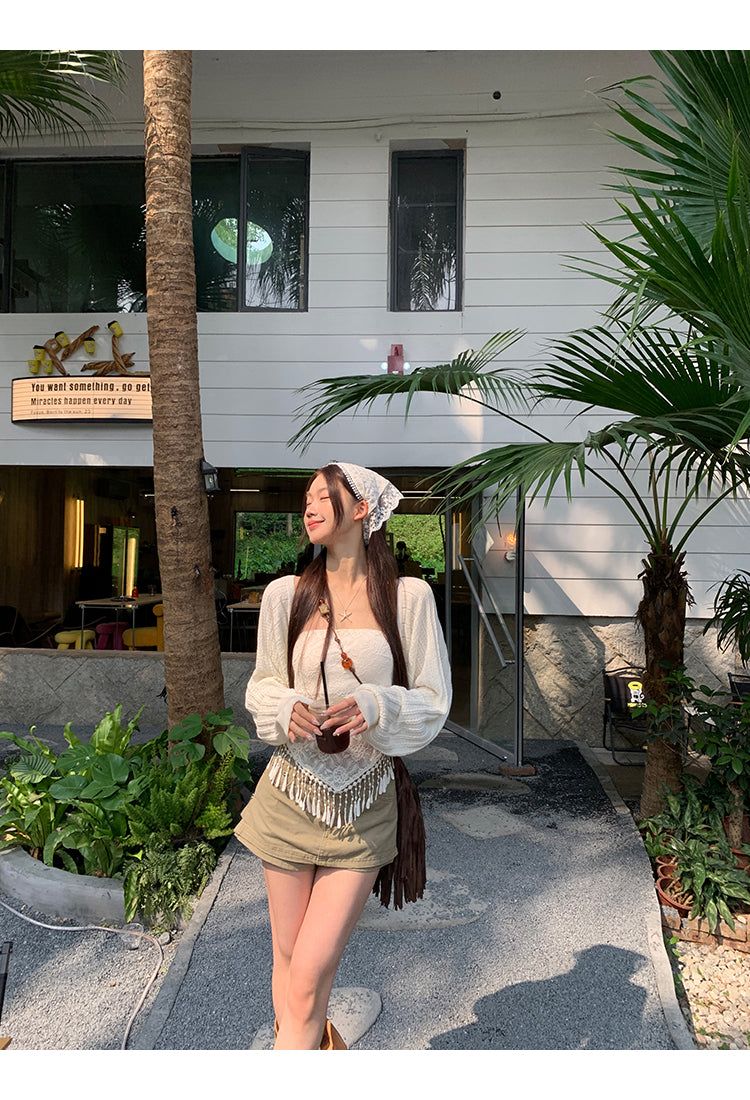khaki cotton mini pants skirt