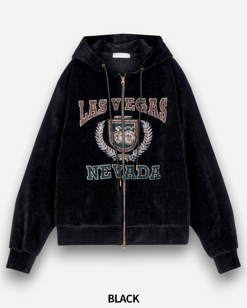 Crack Velvet Hooded Zip-Up