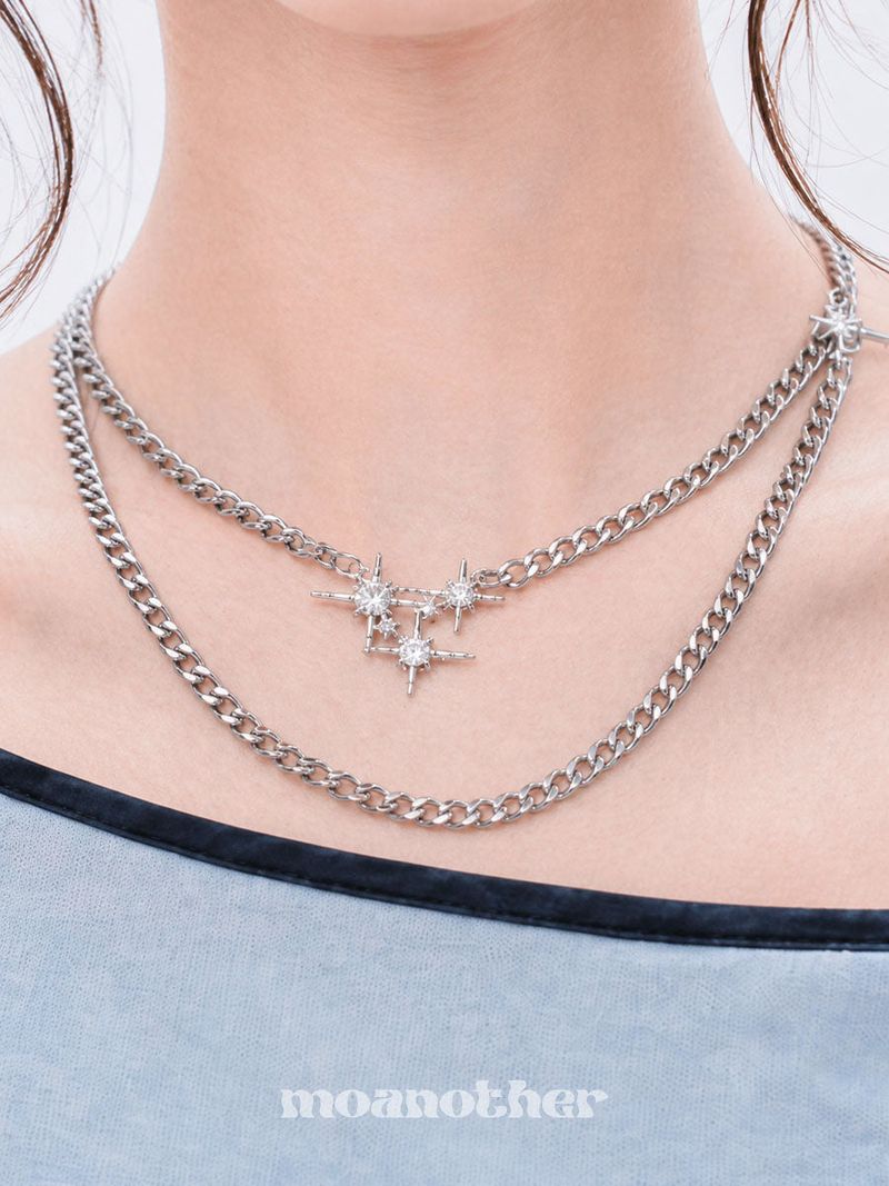 [StrayKids Felix,Leeknow Pick](S.Steel)Triple Flash Layered Necklace