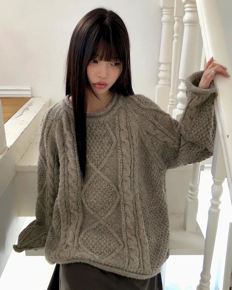 Beda Cable-knit round-neck oversized Wool knit