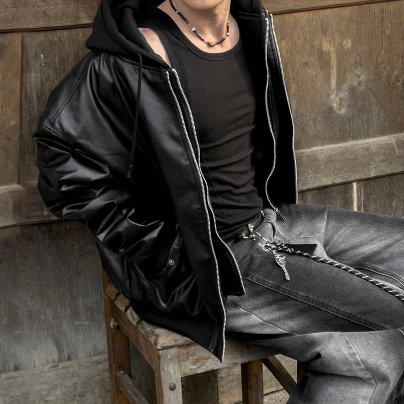Neren Hood Bomber Leather Padding