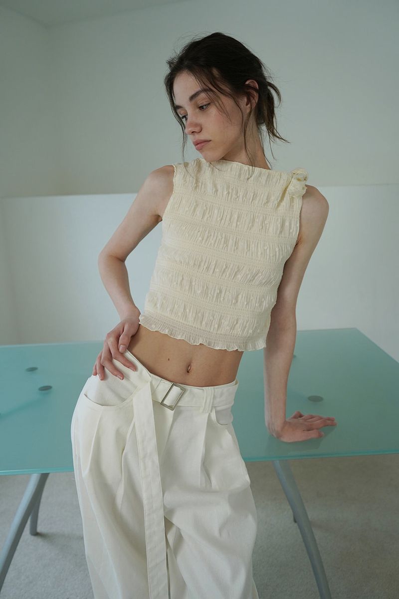 Linen belted pants_ivory