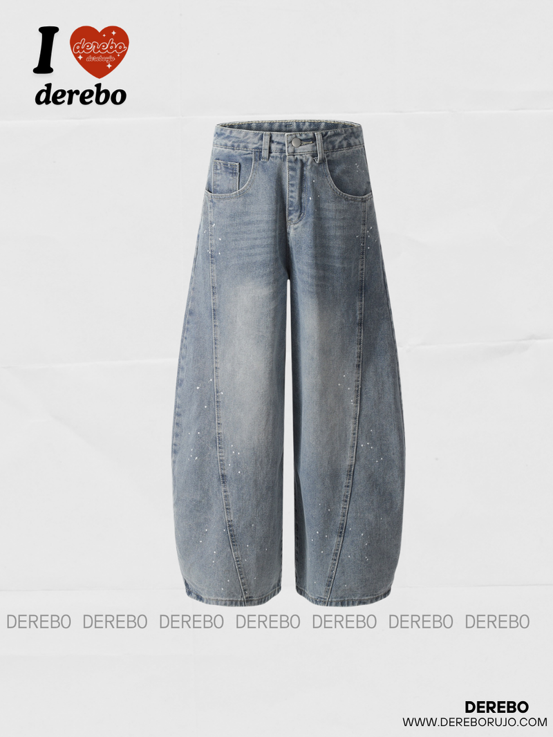 Ink Splash Wide Round Denim Pants