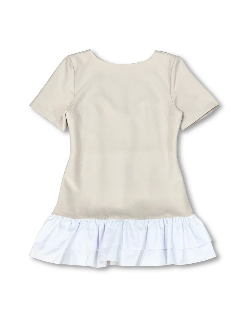 BOAT NECK FRILL DRESS / BEIGE