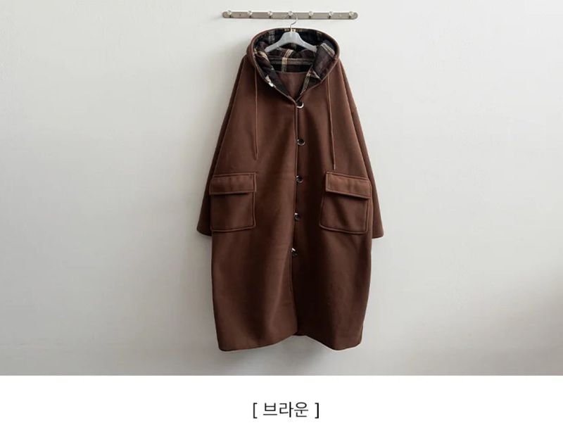 Melty King Bakshi woolen pocket long hooded coat
