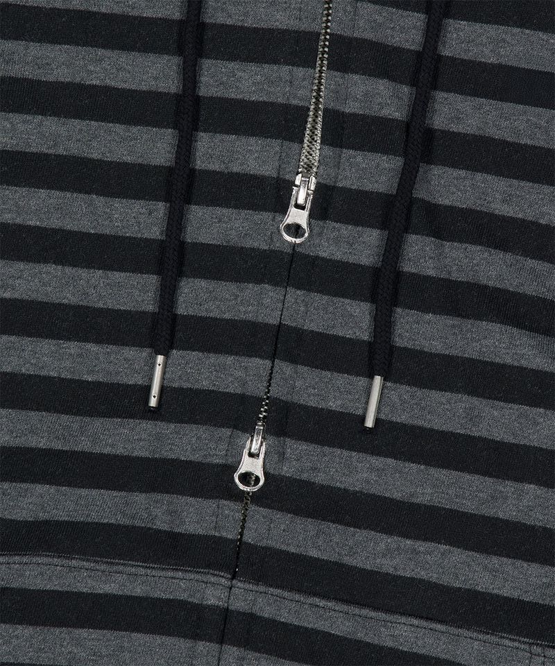 STRIPE BASIC LOGO ZIP-UP HOODIE_BLACK