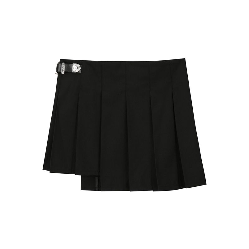 0 9 buckle pleats wrap skirt - BLACK