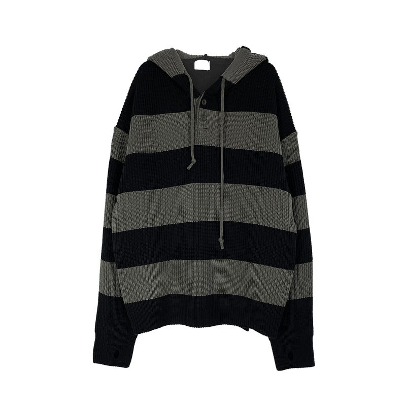 Stripe Warmer Hood-Knitwear