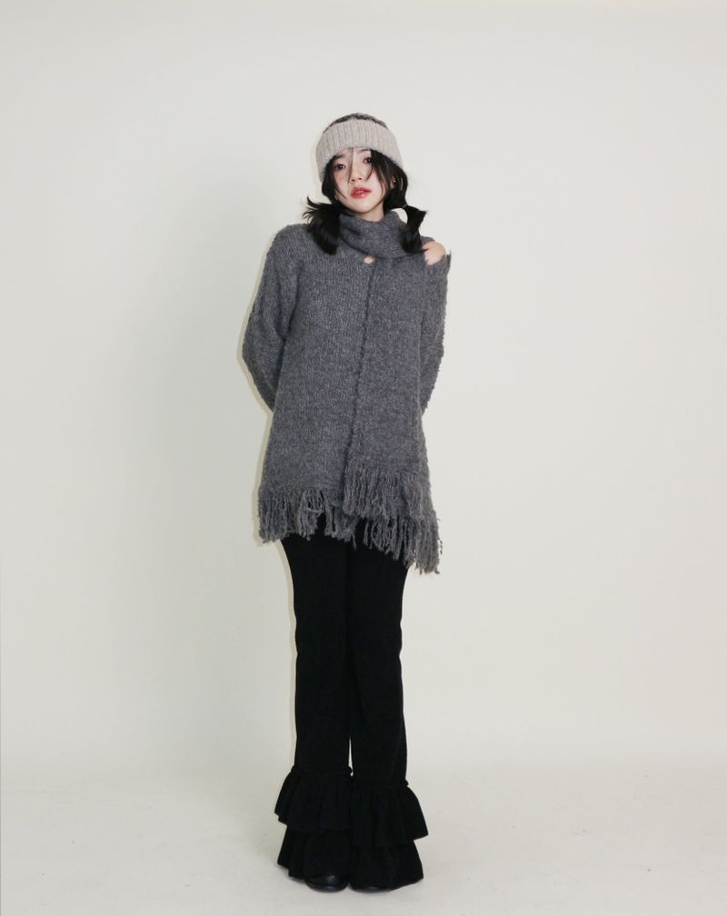 Puddle Demoor Tester Damage Long-Sleeved Knitwear Dress (Muffler Set)