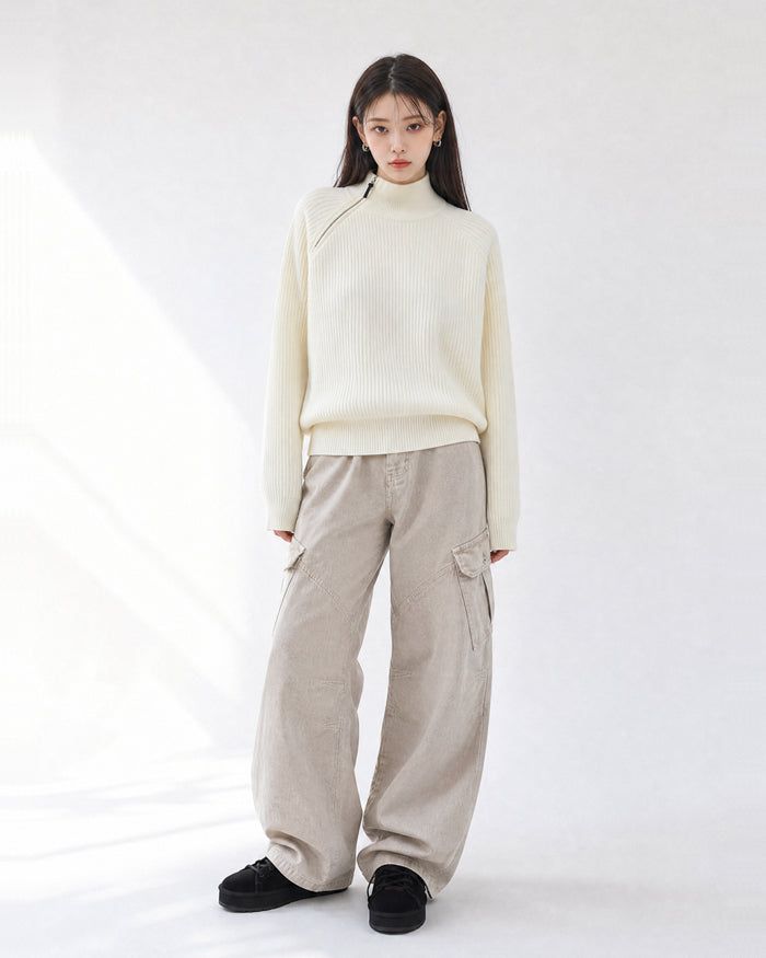 (UNISEX) Shoulder Half Zip-Up Raglan Knit
