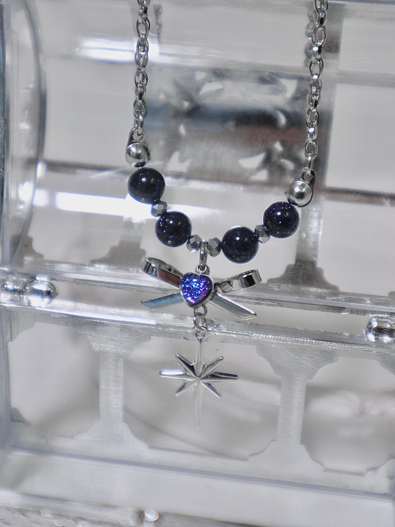 purple starlight heart ribbon necklace