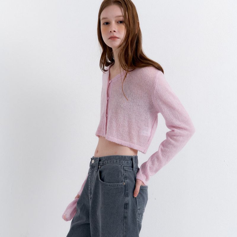 Scarf Set Cropped Knit Cardigan_Pink