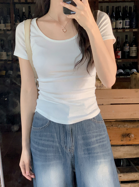 Soft Basic U-neck Slim Short Sleeve T-shirt (4color)