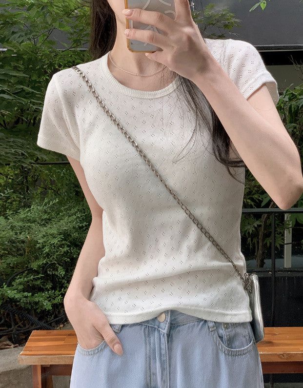 [SHOPPERMADE] アイレットスリムショートスリーブTシャツ (4color)