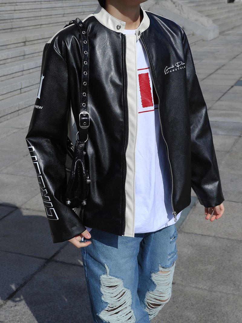 90S Biker Leather Jacket (2color)
