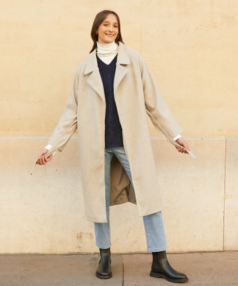RCH wool blended robe coat light gray