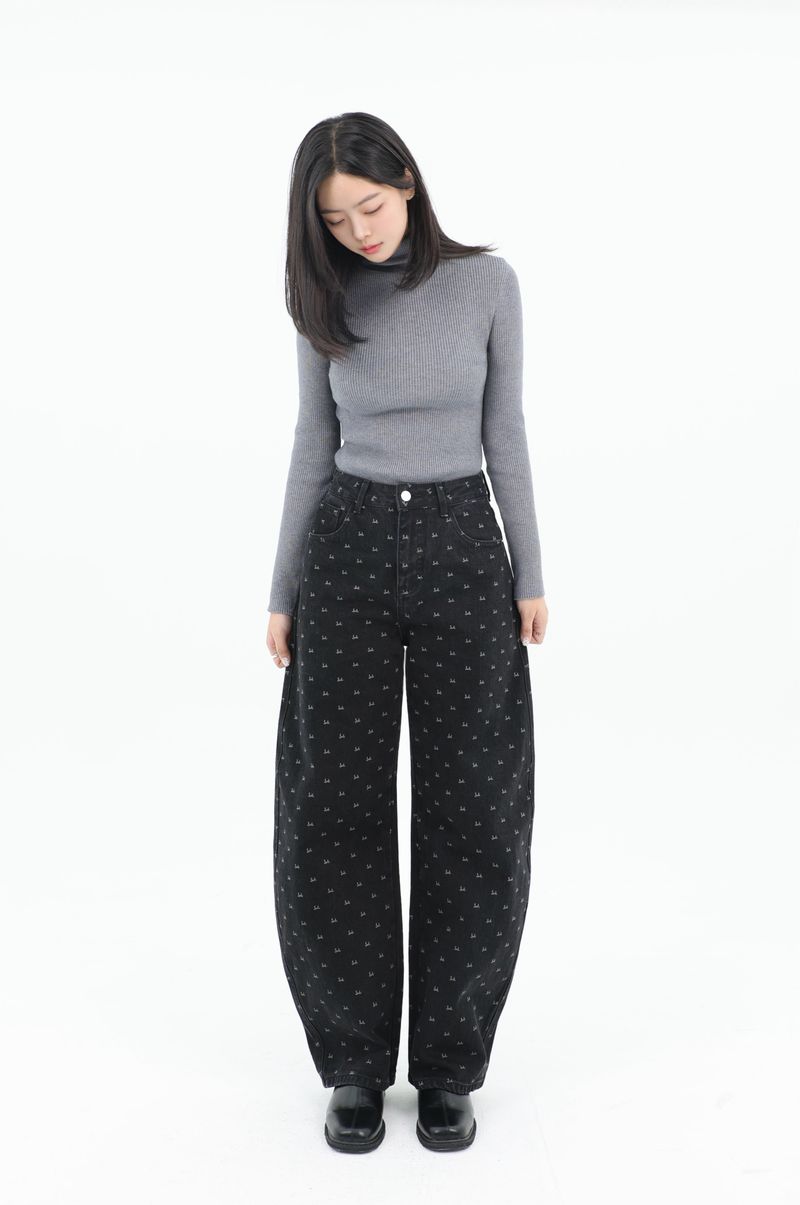 CLOUD FLEECE RIBBON PRINTED CURVED FIT DENIM_BLACK code 26010-1